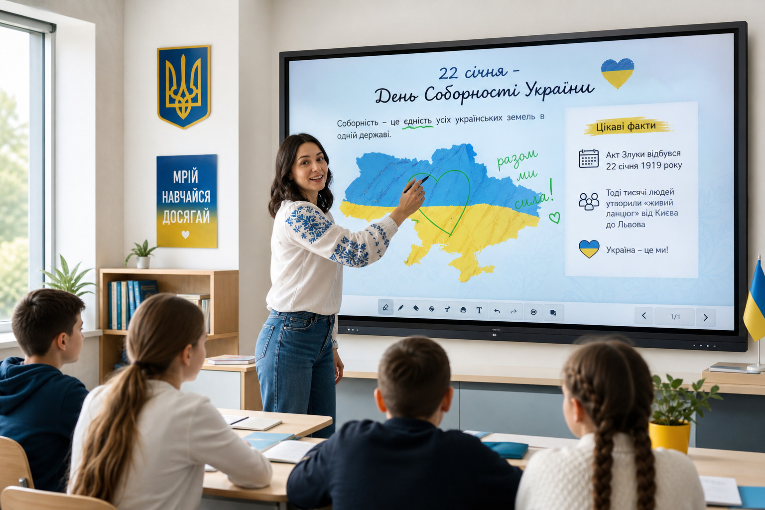 учитель с интерактивной панелью