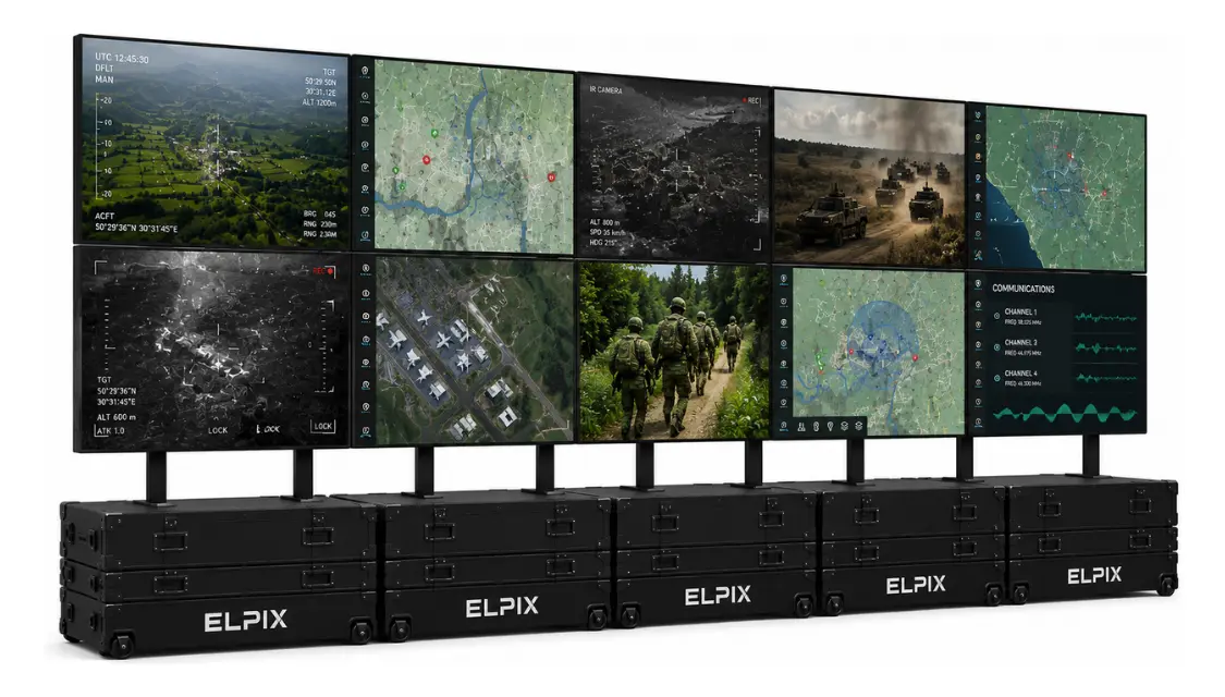 Мобільна відеостіна Elpix 5×2 з десяти панелей 55 дюймів для ситуаційного центру